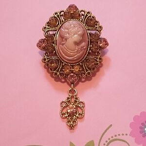 Vintage Style Cameo Brooch with Gold Accents